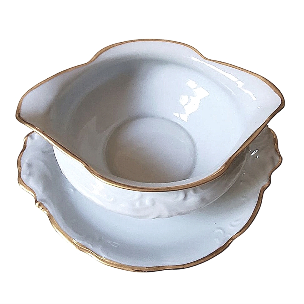 Vintage Wawel Casa Oro Polish Ivory Porcelain and Gold Gravy Bowl